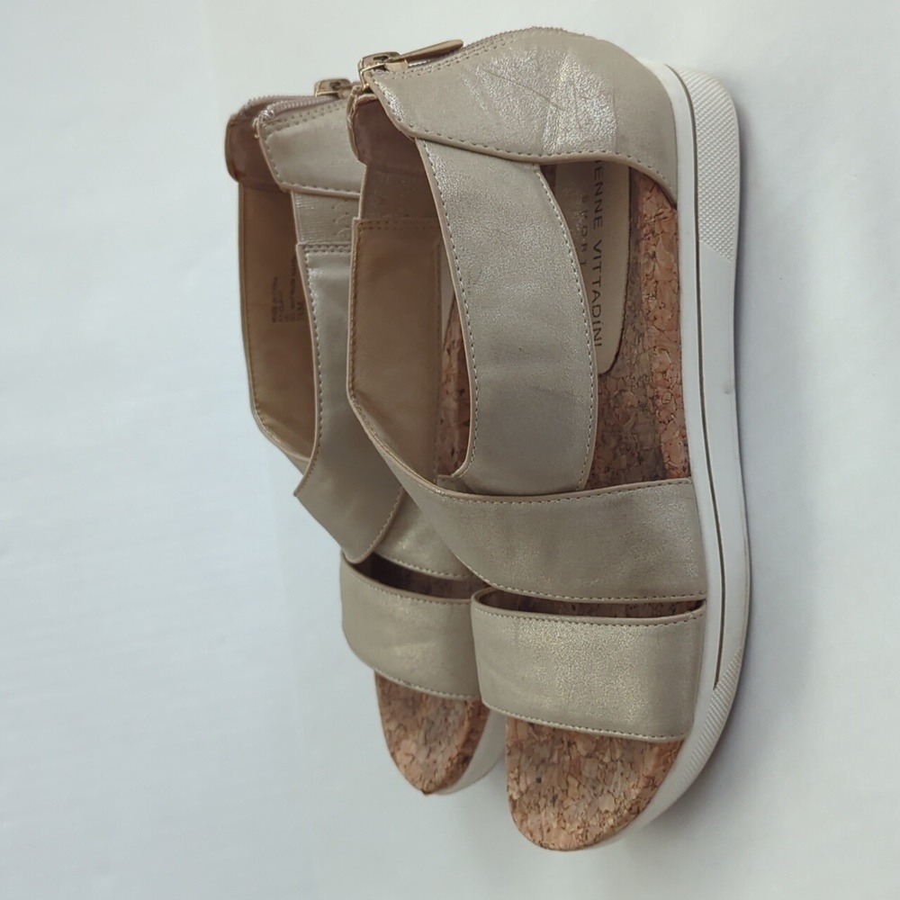 Adrienne Vittadini Sport Claud Metallic Cork Zip Heel Sandal 7.5M Metallic Taupe - Picture 7 of 16